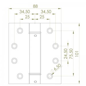 Paslanmaz Yaylı Yaprak Menteşe  88 x 101 x 2,5mm