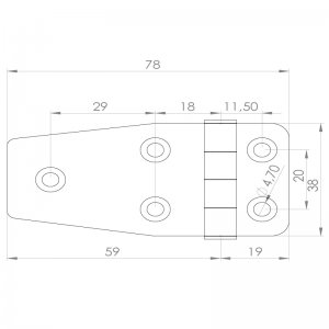 Paslanmaz Yaprak Menteşe 78 x 38 x 2mm Köşeli