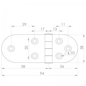 Paslanmaz Yaprak Menteşe 94 x 38 x 2mm