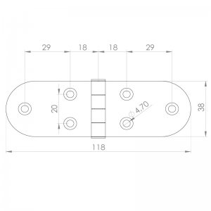 Paslanmaz Yaprak Menteşe 118 x 38 x 2mm Yuvarlak