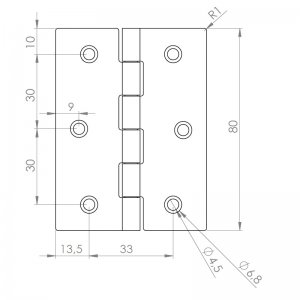 Paslanmaz Yaprak Menteşe 60 x 80 x 1 mm