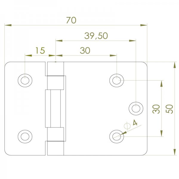 Paslanmaz Yaylı Yaprak Menteşe 70 x 50 x 1.5mm