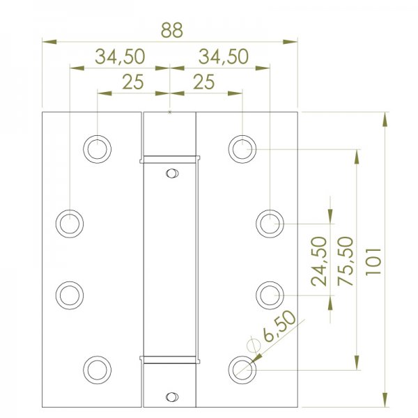 Paslanmaz Yaylı Yaprak Menteşe  88 x 101 x 2,5mm