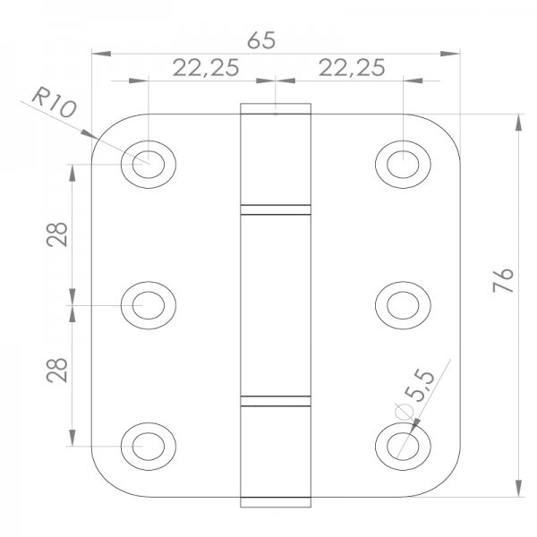 Paslanmaz Kapı Menteşesi 65 x 76 x 2.5mm