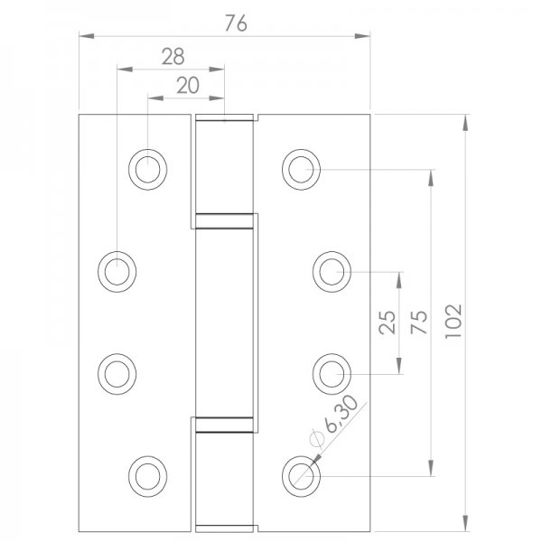 Paslanmaz Kapı Menteşesi 76 x 102 x 3mm