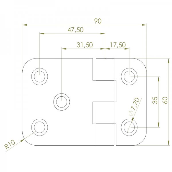 Sac Yaprak Menteşe 90 x 60 x 3mm