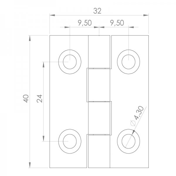 Paslanmaz Yaprak Menteşe 32 x 40 x 1.5mm