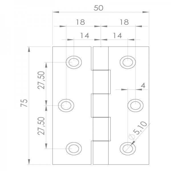 Paslanmaz Yaprak Menteşe 50 x 75 x 1.5mm