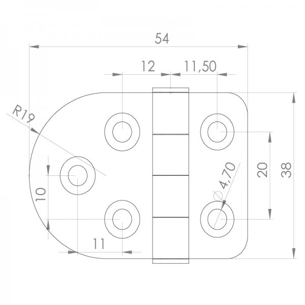 Paslanmaz Yaprak Menteşe 54 x 38 x 2mm