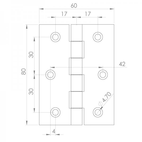 Paslanmaz Yaprak Menteşe 60 x 80 x 2mm