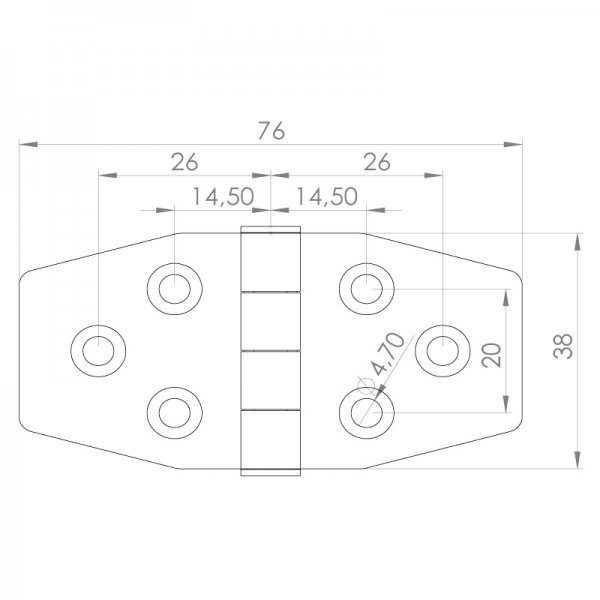 Paslanmaz Yaprak Menteşe 76 x 38 x 2mm