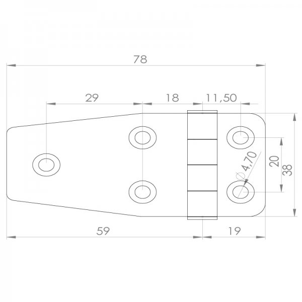 Paslanmaz Yaprak Menteşe 78 x 38 x 2mm Köşeli