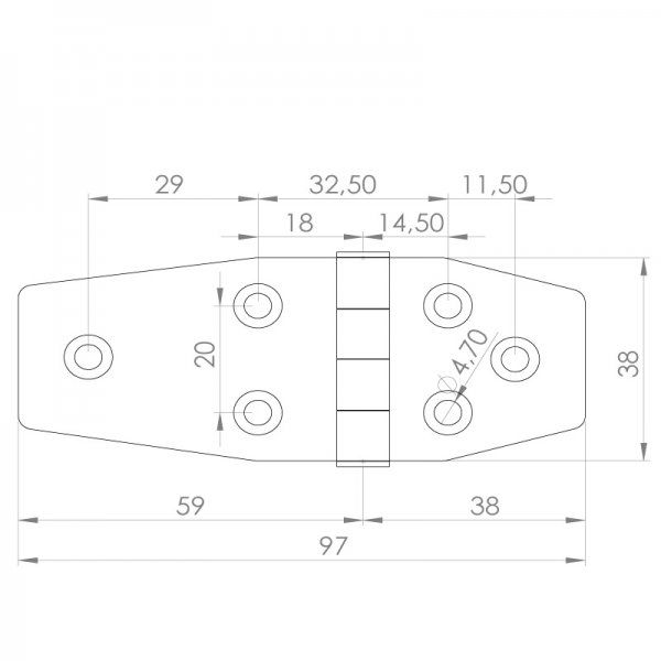 Paslanmaz Yaprak Menteşe 97 x 38 x 2mm