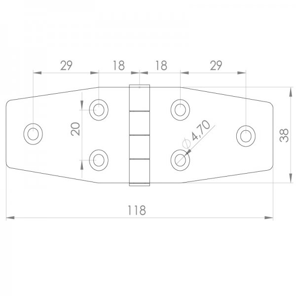 Paslanmaz Yaprak Menteşe 118 x 38 x 2mm Yuvarlak