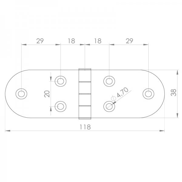 Paslanmaz Yaprak Menteşe 118 x 38 x 2mm Yuvarlak