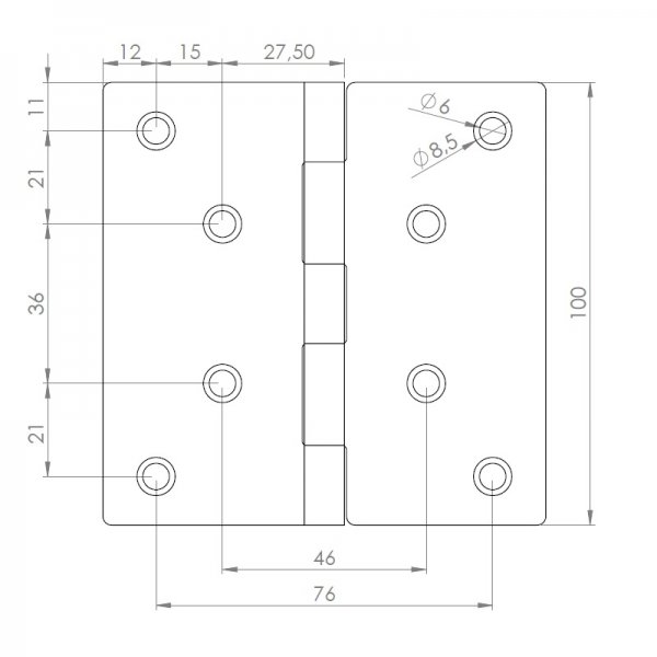 Paslanmaz Yaprak Menteşe 100 x 100 x 1,5 mm