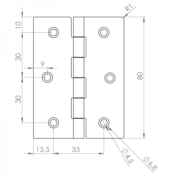 Paslanmaz Yaprak Menteşe 60 x 80 x 1 mm